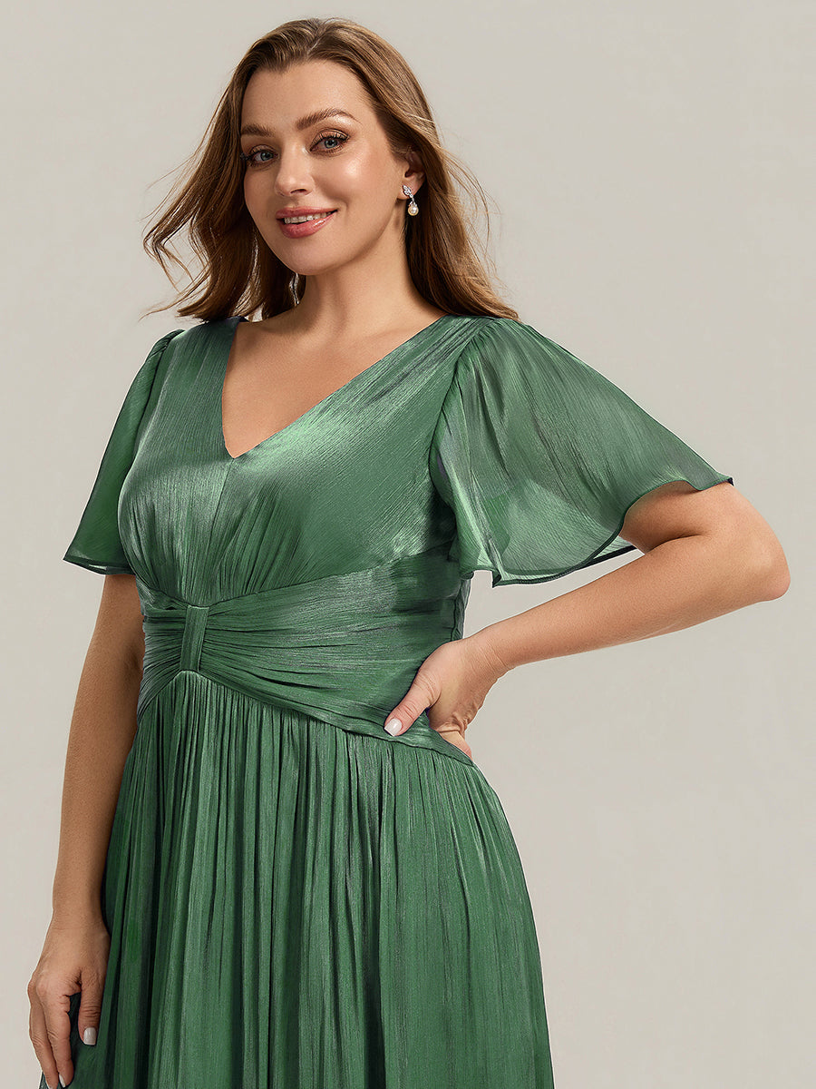 robe midi à manches courtes avec volants en V et détails froncés #Couleur_Eukalyptus Grün