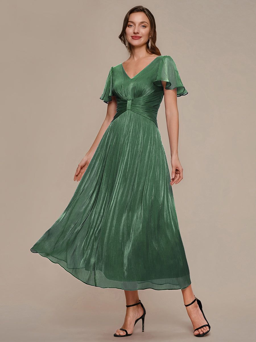robe midi à manches courtes avec volants en V et détails froncés #Couleur_Eukalyptus Grün