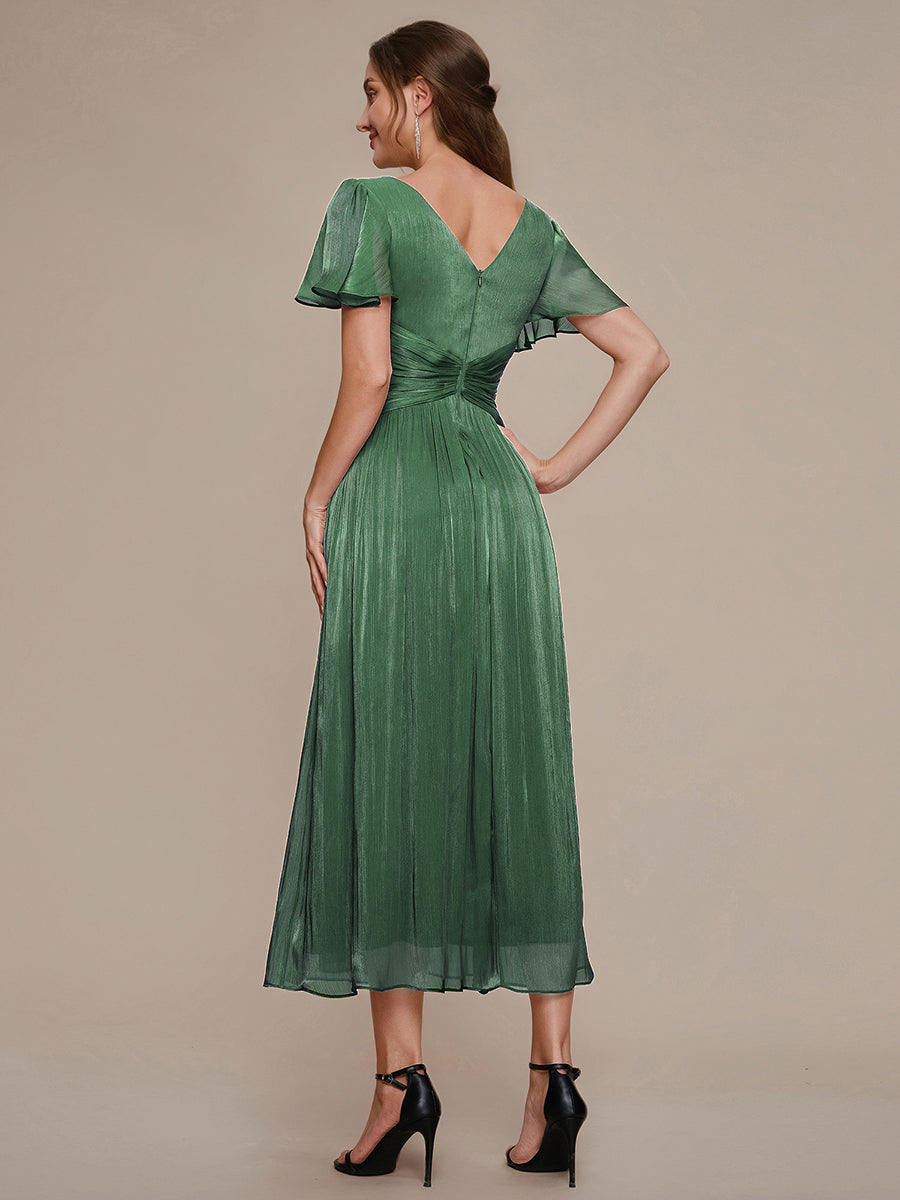robe midi à manches courtes avec volants en V et détails froncés #Couleur_Eukalyptus Grün