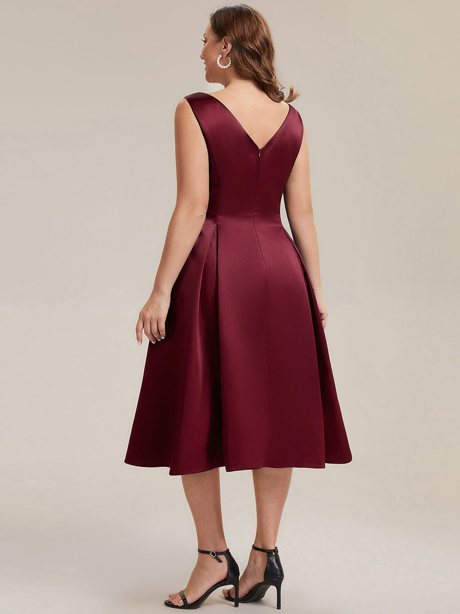 Robe midi longueur ballerine sans bretelles à encolure bateau avec poche #Couleur_Bordeaux