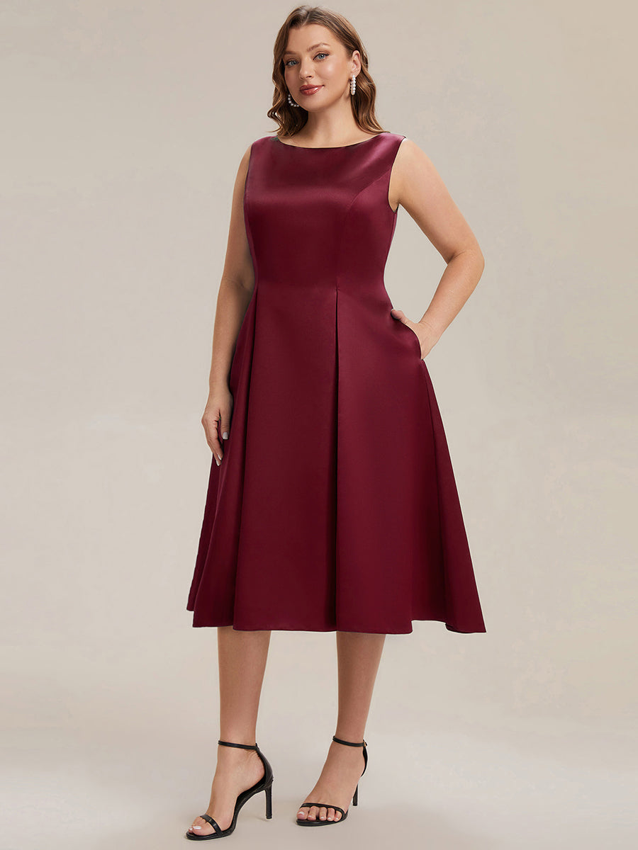 Robe midi longueur ballerine sans bretelles à encolure bateau avec poche #Couleur_Bordeaux