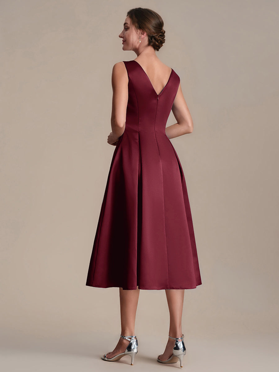 Robe midi longueur ballerine sans bretelles à encolure bateau avec poche #Couleur_Bordeaux