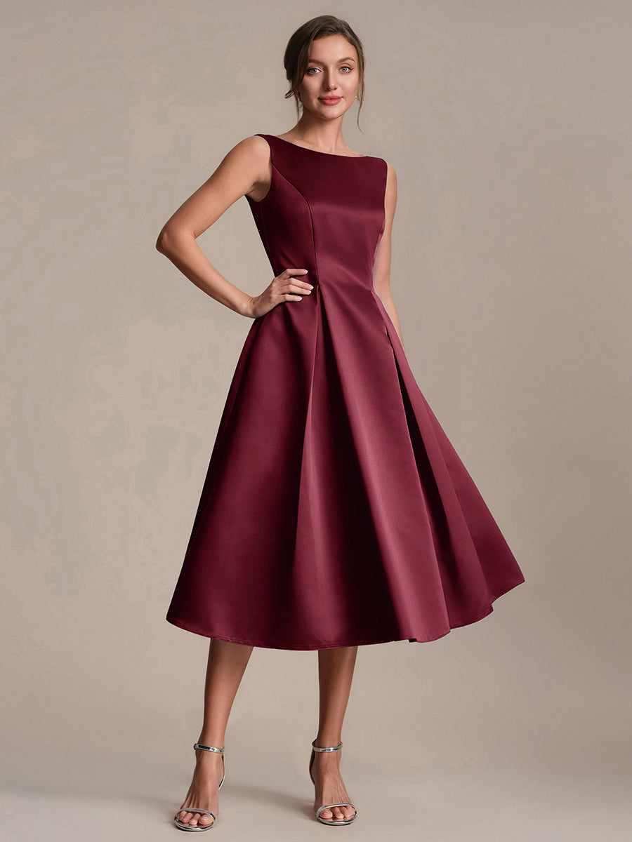 Robe midi longueur ballerine sans bretelles à encolure bateau avec poche #Couleur_Bordeaux