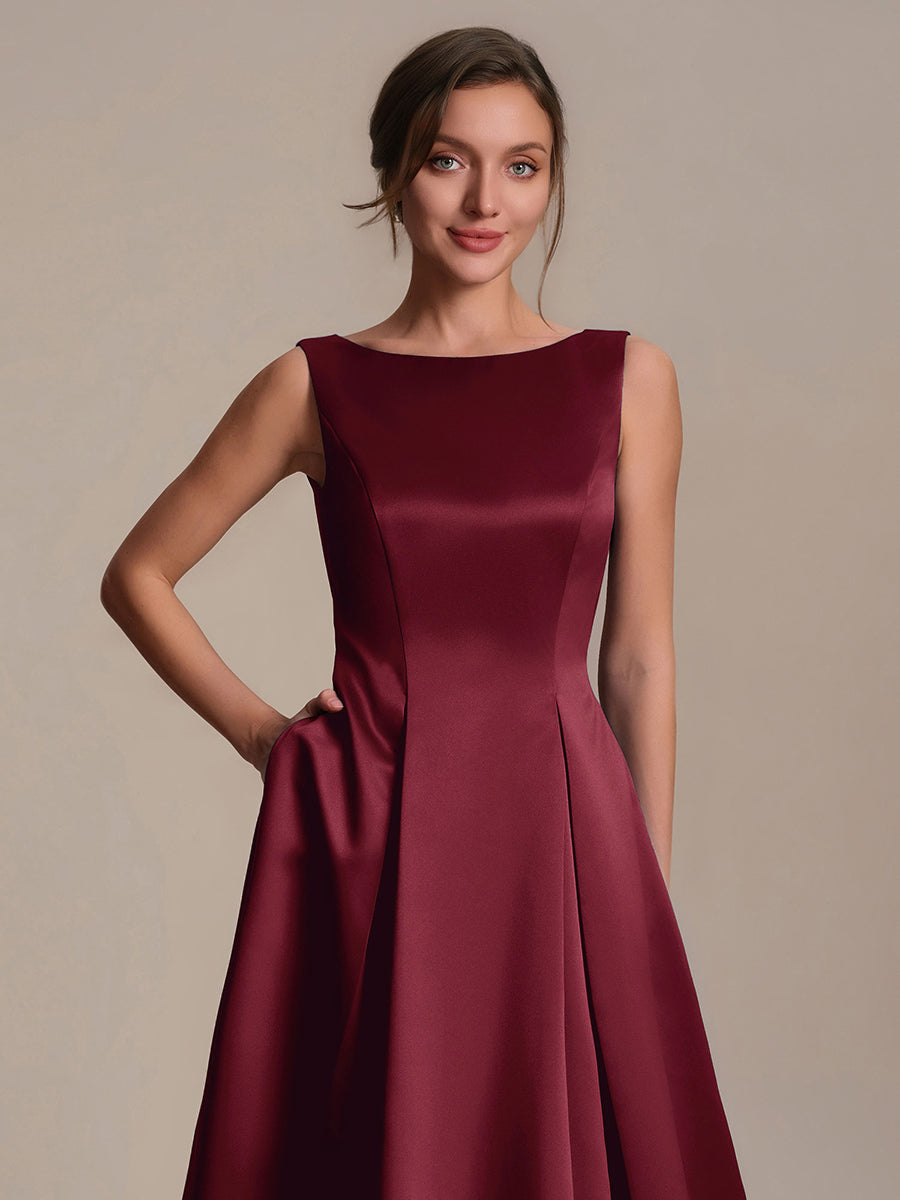 Robe midi longueur ballerine sans bretelles à encolure bateau avec poche #Couleur_Bordeaux