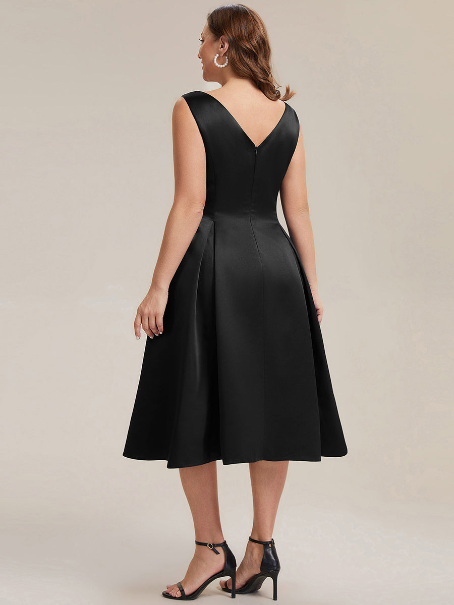 Robe midi longueur ballerine sans bretelles à encolure bateau avec poche #Couleur_Noir