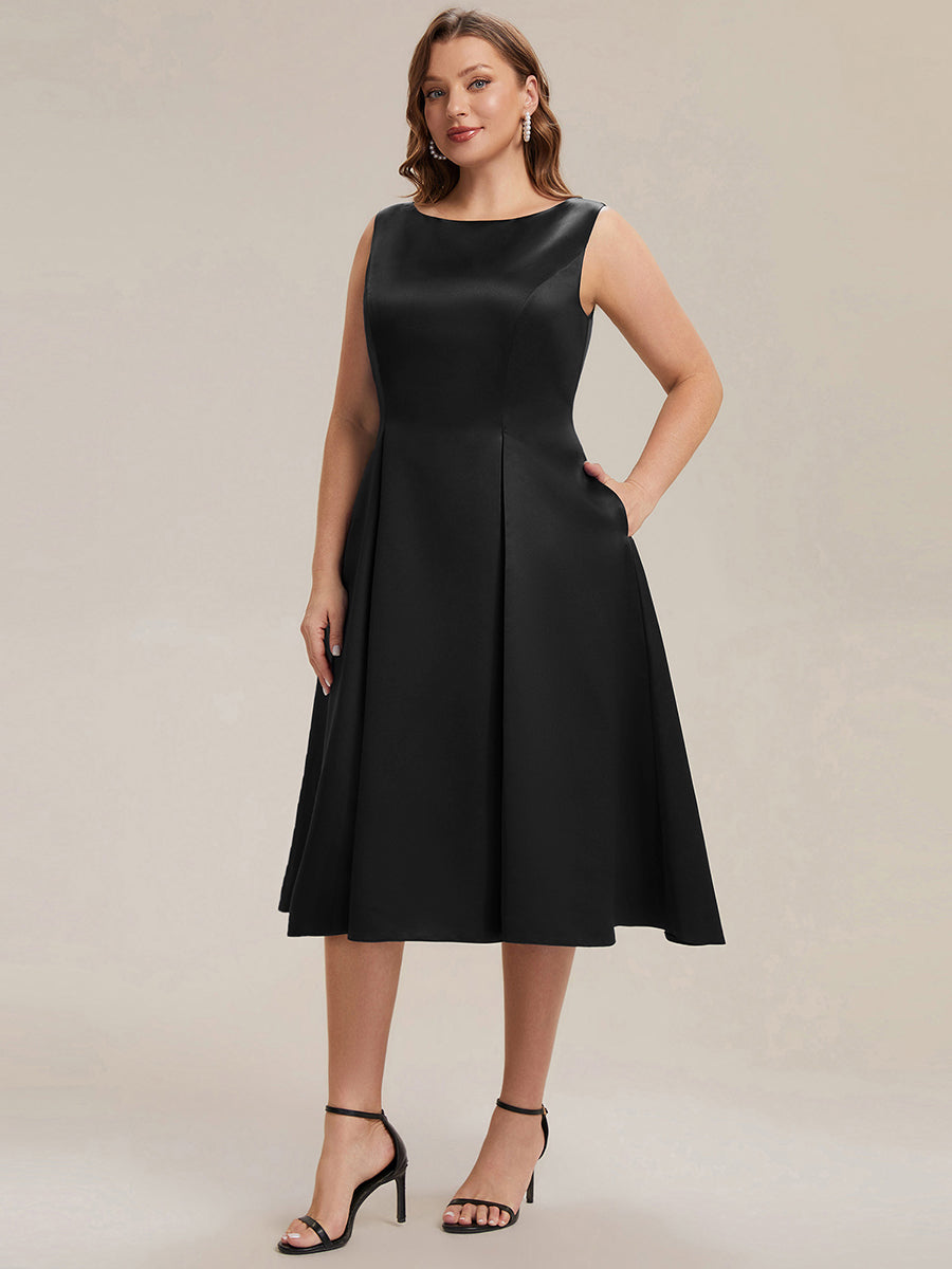 Robe midi longueur ballerine sans bretelles à encolure bateau avec poche #Couleur_Noir