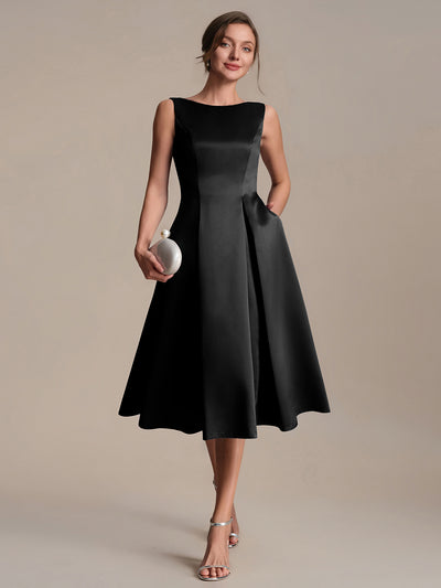 Robe midi longueur ballerine sans bretelles à encolure bateau avec poche