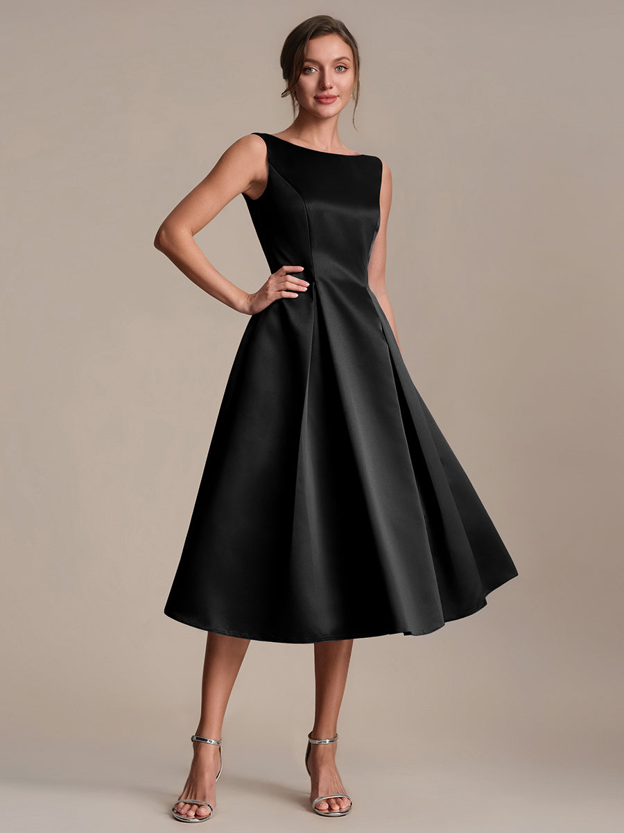 Robe midi longueur ballerine sans bretelles à encolure bateau avec poche #Couleur_Noir