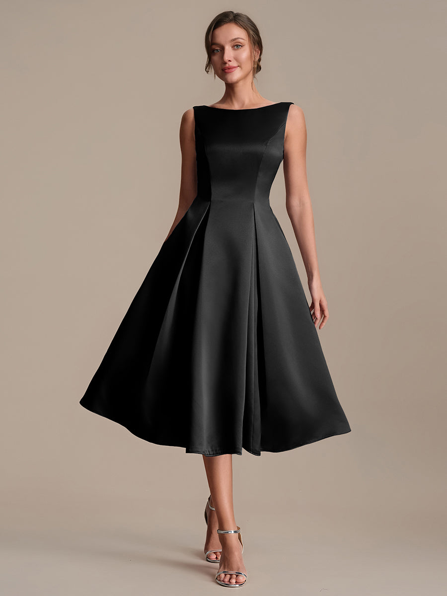 Robe midi longueur ballerine sans bretelles à encolure bateau avec poche #Couleur_Noir