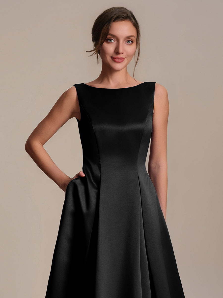 Robe midi longueur ballerine sans bretelles à encolure bateau avec poche #Couleur_Noir