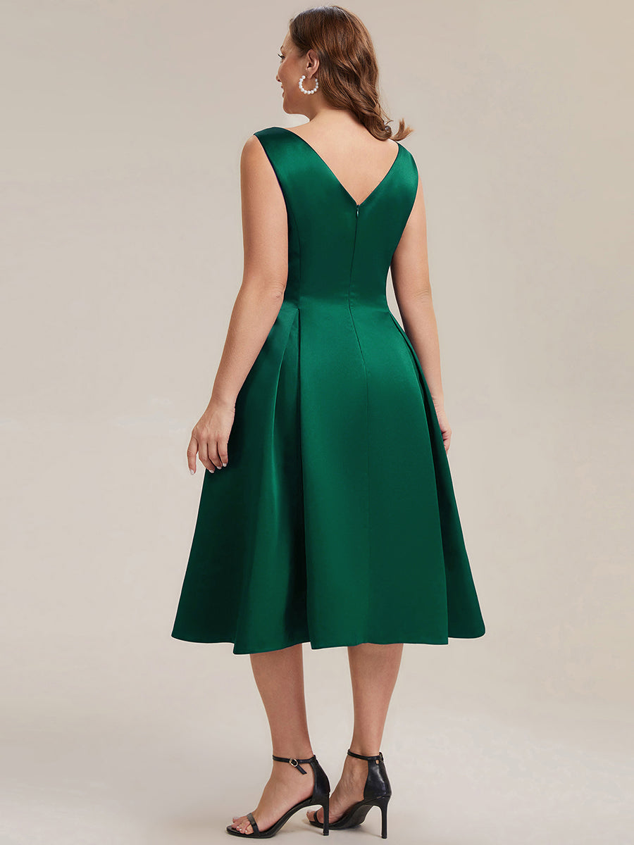 Robe midi longueur ballerine sans bretelles à encolure bateau avec poche #Couleur_Vert Fonce