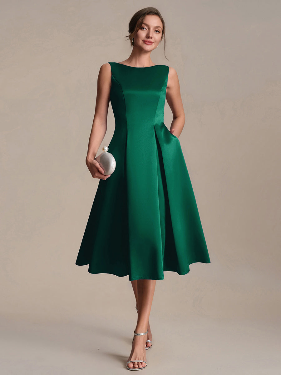 Robe midi longueur ballerine sans bretelles à encolure bateau avec poche #Couleur_Vert Fonce