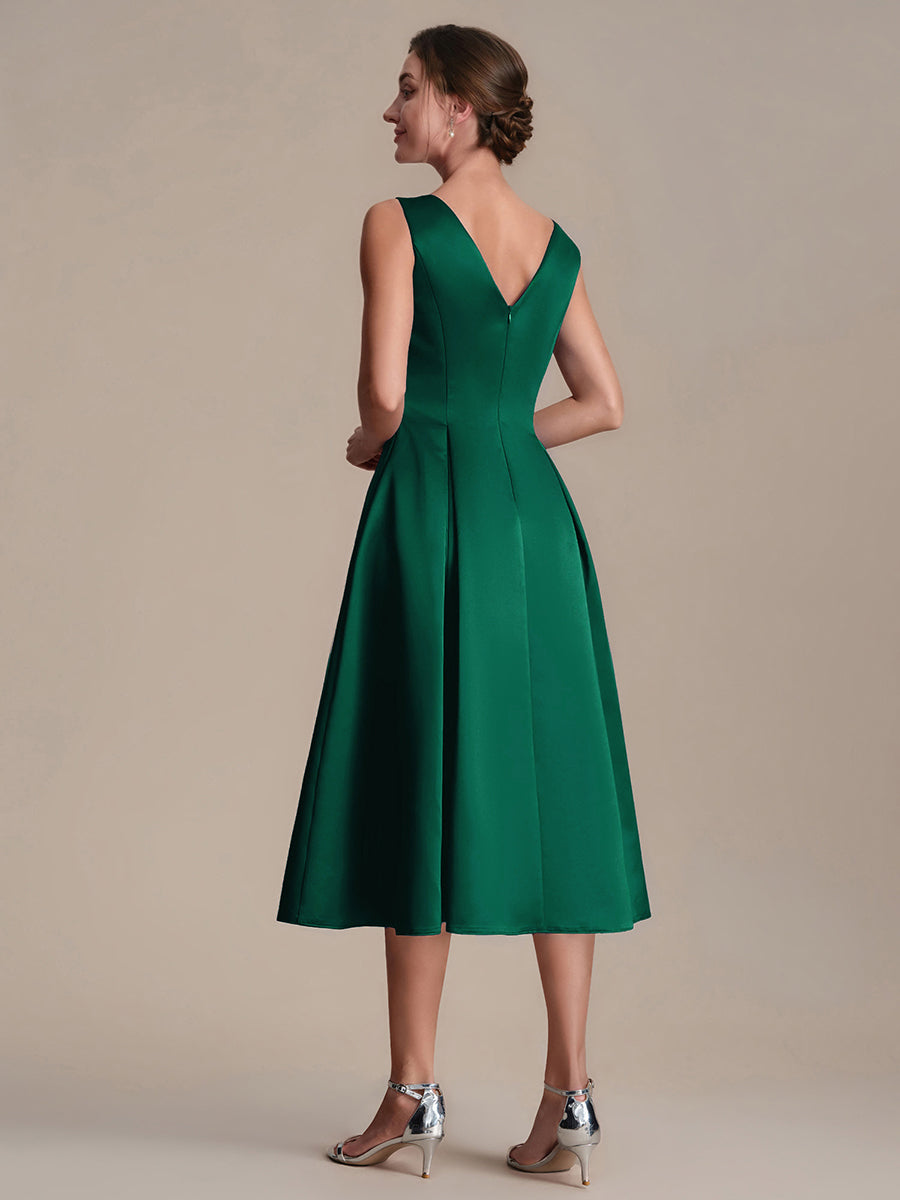 Robe midi longueur ballerine sans bretelles à encolure bateau avec poche #Couleur_Vert Fonce