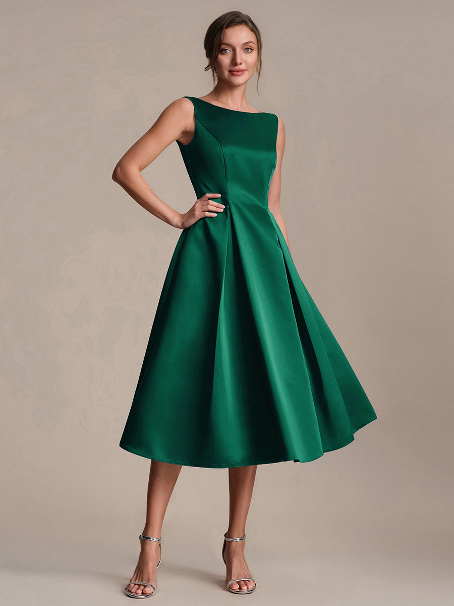 Robe midi longueur ballerine sans bretelles à encolure bateau avec poche #Couleur_Vert Fonce