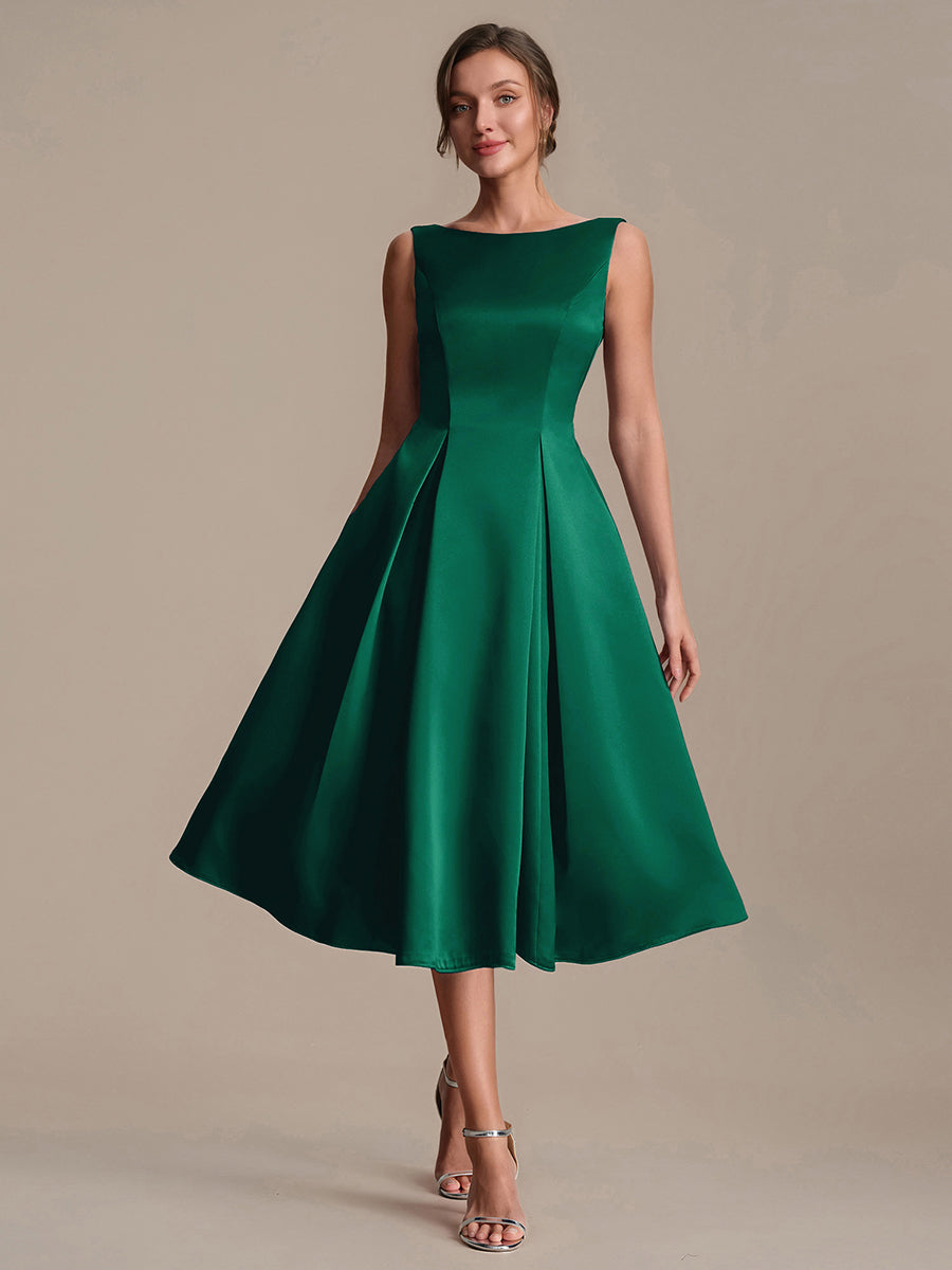 Robe midi longueur ballerine sans bretelles à encolure bateau avec poche #Couleur_Vert Fonce