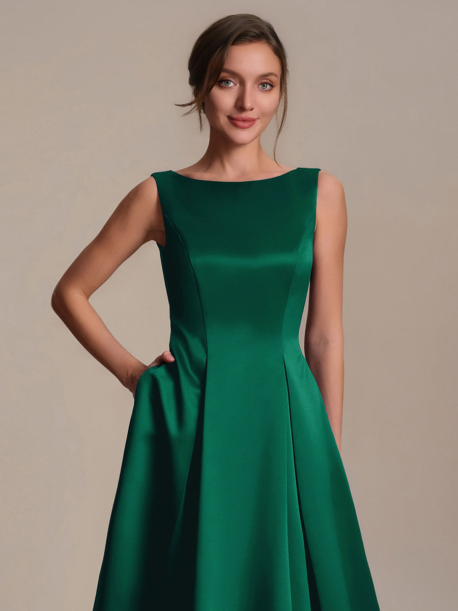 Robe midi longueur ballerine sans bretelles à encolure bateau avec poche #Couleur_Vert Fonce