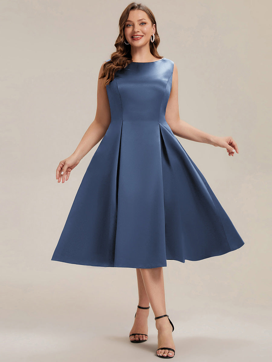 Robe midi longueur ballerine sans bretelles à encolure bateau avec poche #Couleur_Marine Fume