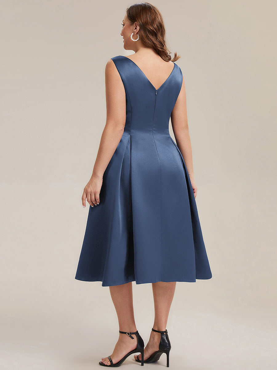 Robe midi longueur ballerine sans bretelles à encolure bateau avec poche #Couleur_Marine Fume