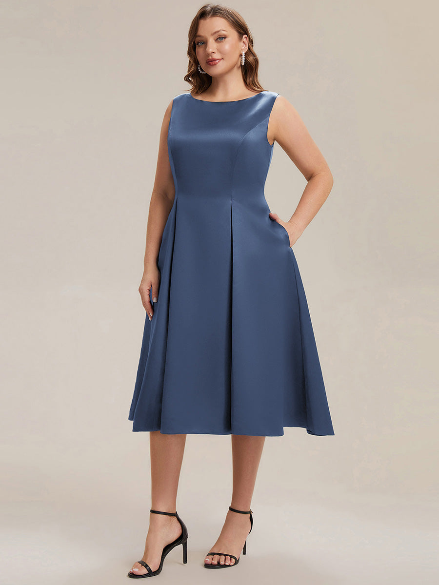 Robe midi longueur ballerine sans bretelles à encolure bateau avec poche #Couleur_Marine Fume