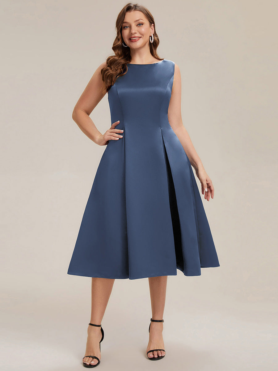 Robe midi longueur ballerine sans bretelles à encolure bateau avec poche #Couleur_Marine Fume