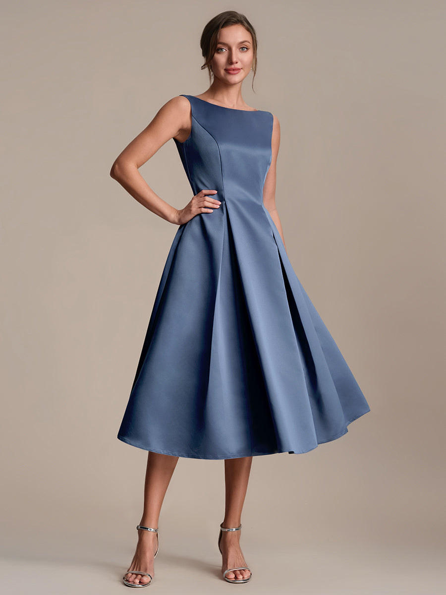 Robe midi longueur ballerine sans bretelles à encolure bateau avec poche #Couleur_Marine Fume