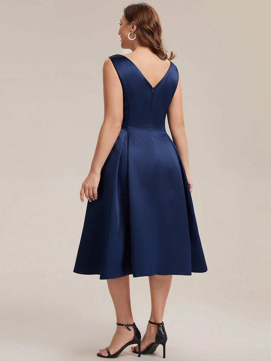 Robe midi longueur ballerine sans bretelles à encolure bateau avec poche #Couleur_Bleu Marine