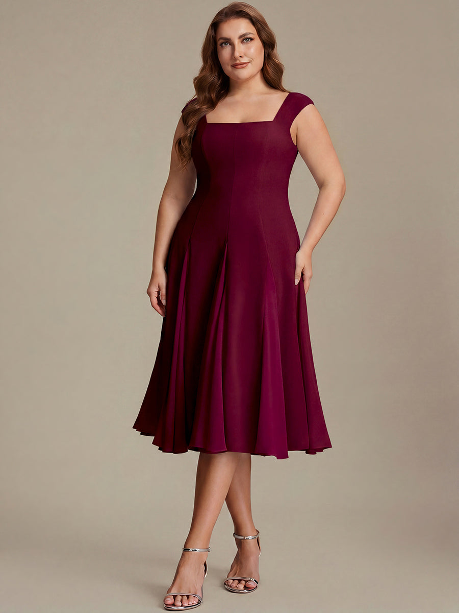 Robe midi de bal sans manches à encolure carrée extensible et patchwork #Couleur_Bordeaux
