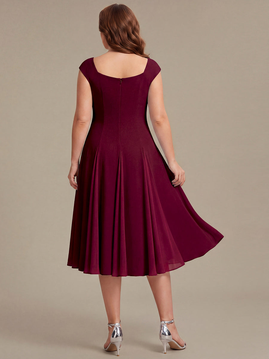 Robe midi de bal sans manches à encolure carrée extensible et patchwork #Couleur_Bordeaux