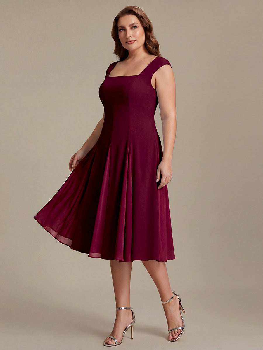 Robe midi de bal sans manches à encolure carrée extensible et patchwork #Couleur_Bordeaux