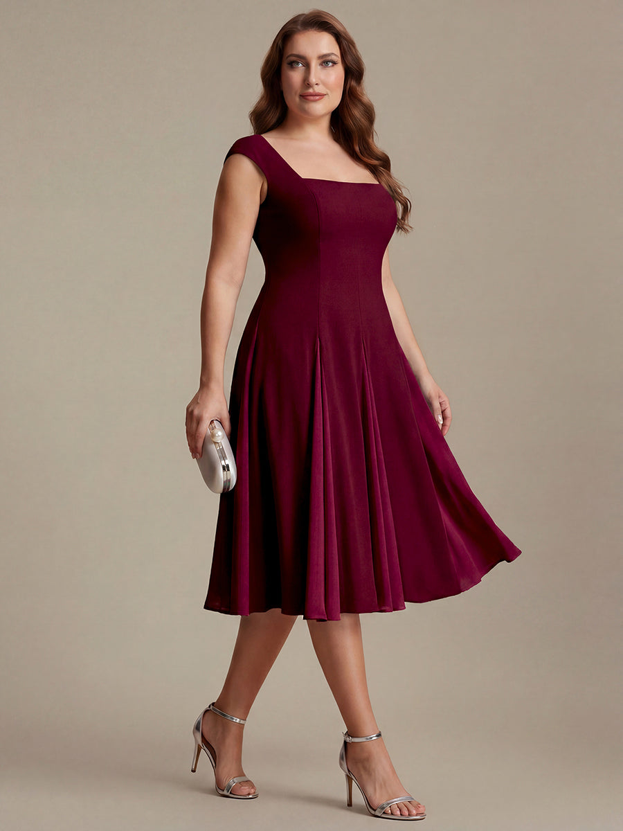 Robe midi de bal sans manches à encolure carrée extensible et patchwork #Couleur_Bordeaux