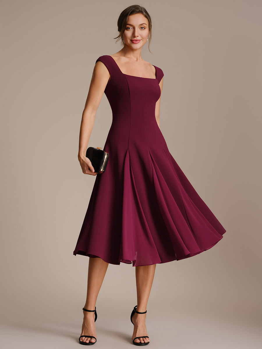 Robe midi de bal sans manches à encolure carrée extensible et patchwork #Couleur_Bordeaux