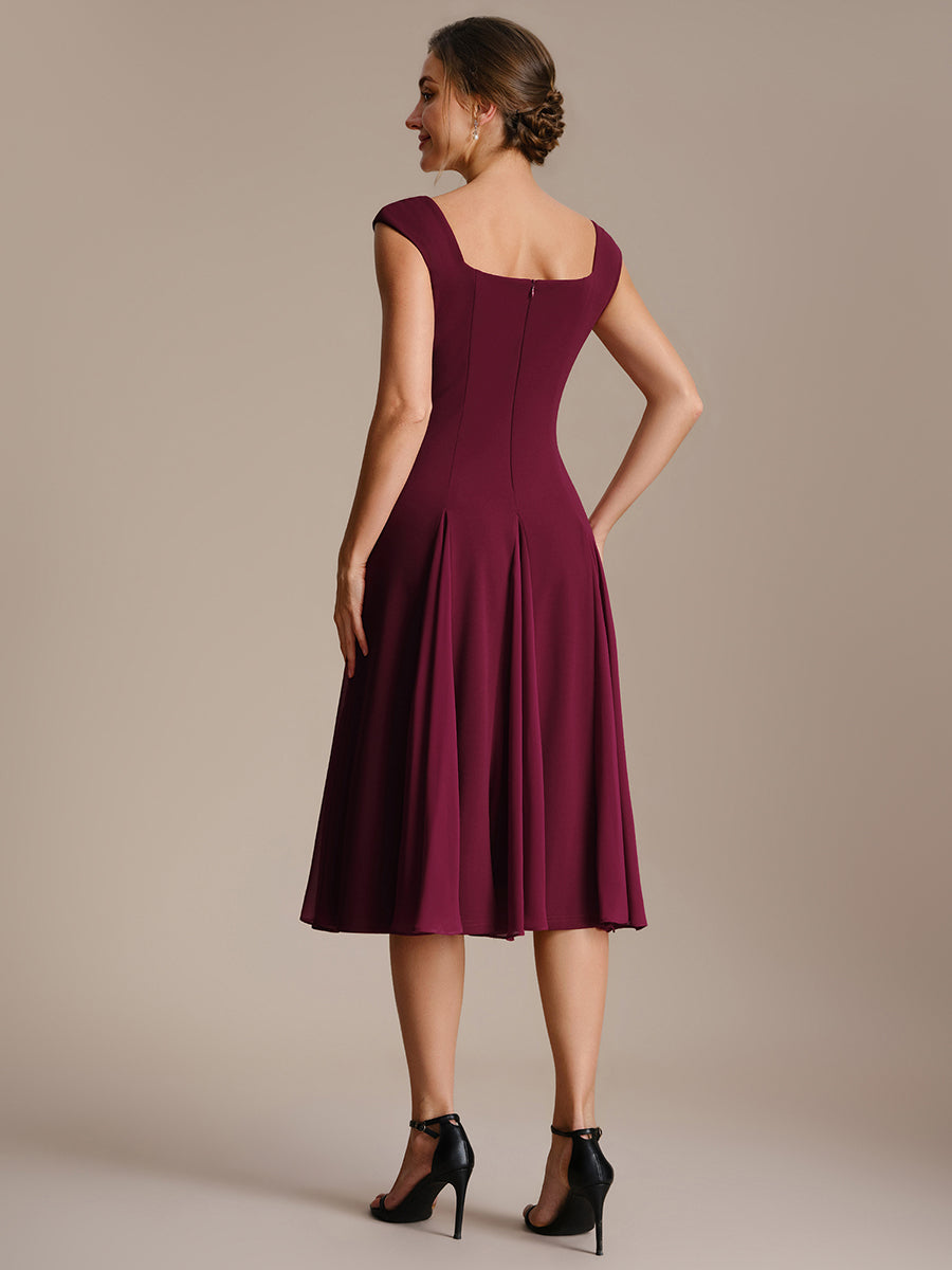 Robe midi de bal sans manches à encolure carrée extensible et patchwork #Couleur_Bordeaux