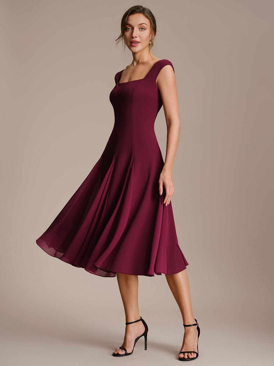Robe midi de bal sans manches à encolure carrée extensible et patchwork #Couleur_Bordeaux