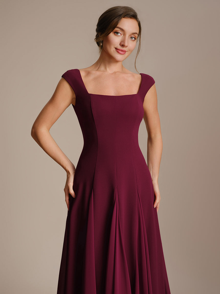 Robe midi de bal sans manches à encolure carrée extensible et patchwork #Couleur_Bordeaux