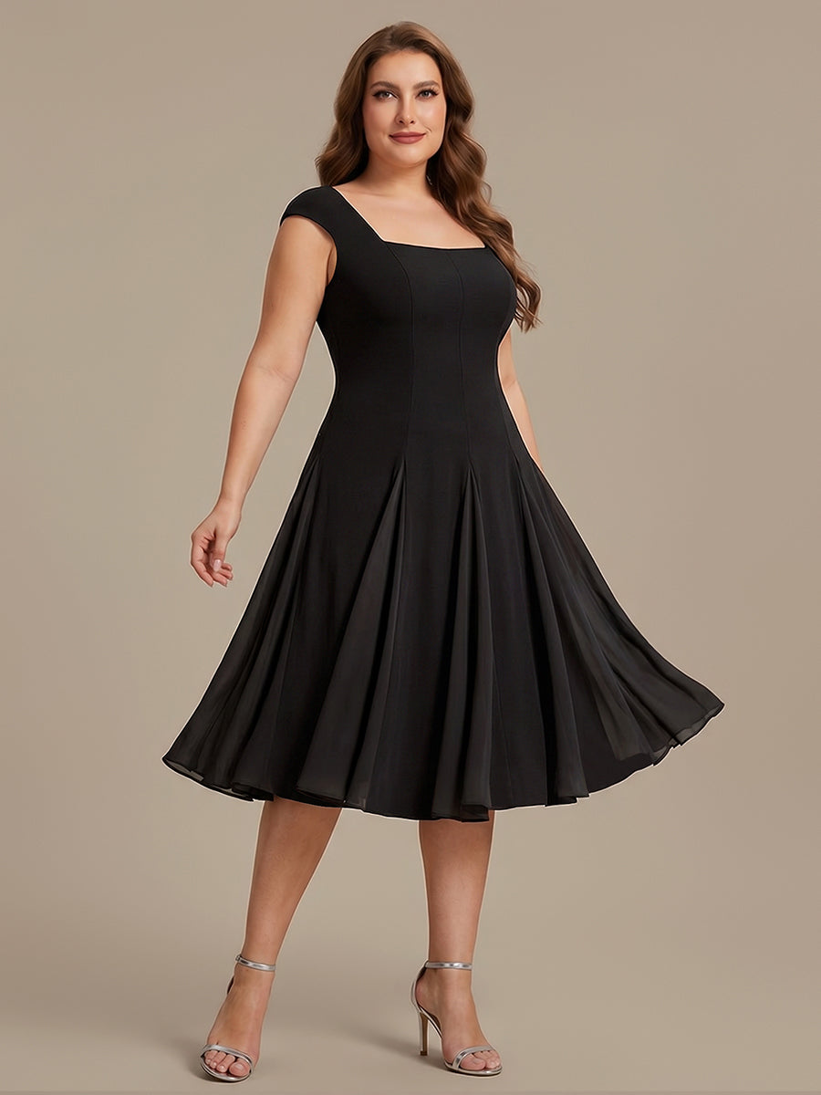 Robe midi de bal sans manches à encolure carrée extensible et patchwork #Couleur_Noir