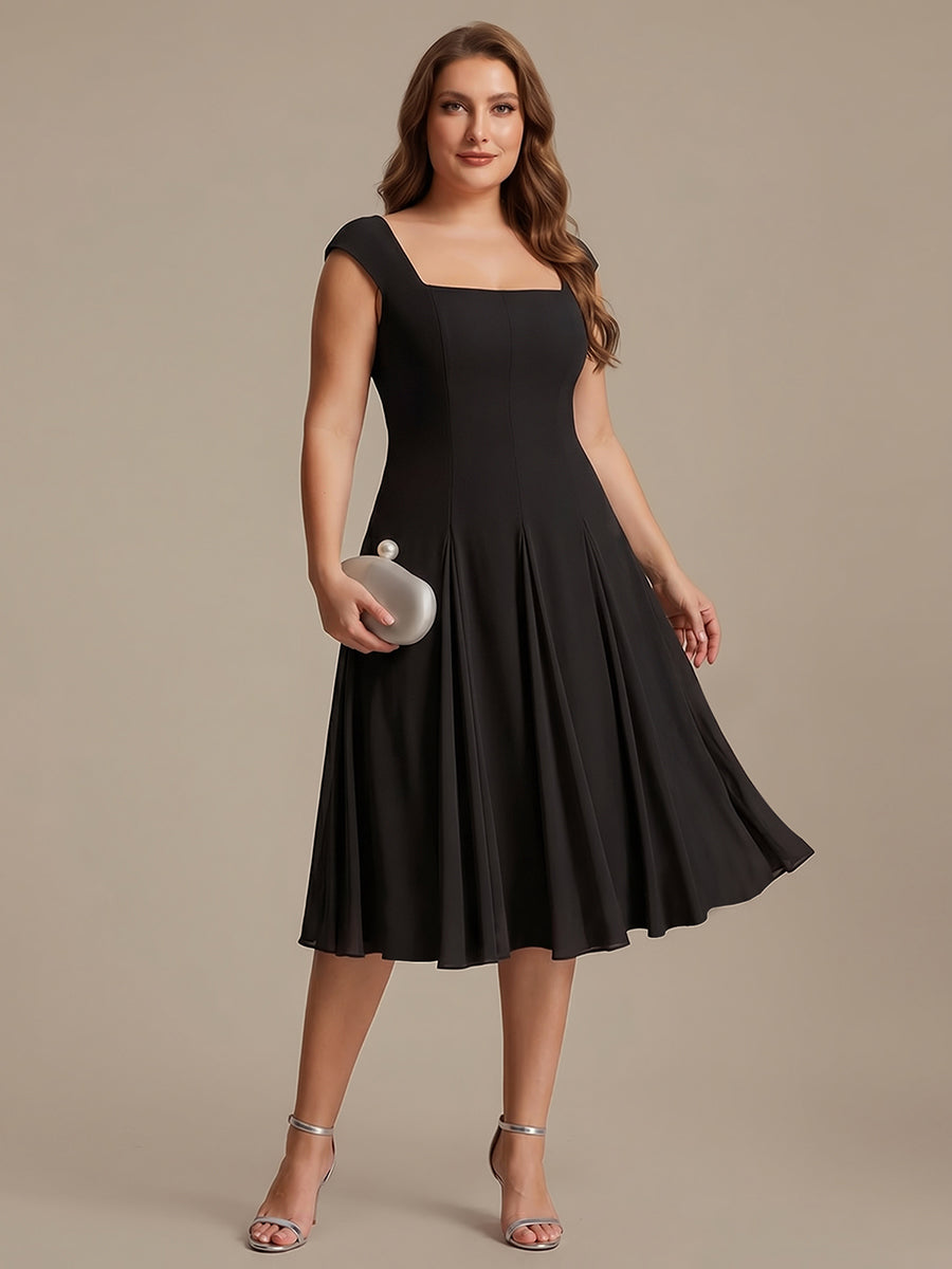 Robe midi de bal sans manches à encolure carrée extensible et patchwork #Couleur_Noir