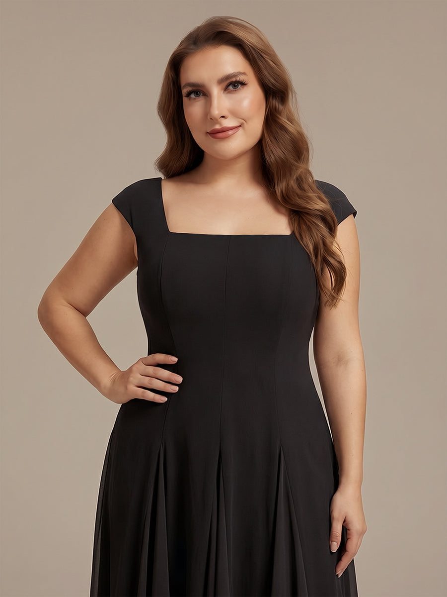 Robe midi de bal sans manches à encolure carrée extensible et patchwork #Couleur_Noir