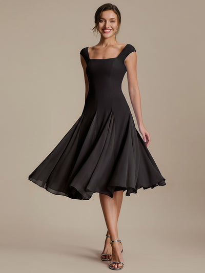 Robe midi de bal sans manches à encolure carrée extensible et patchwork