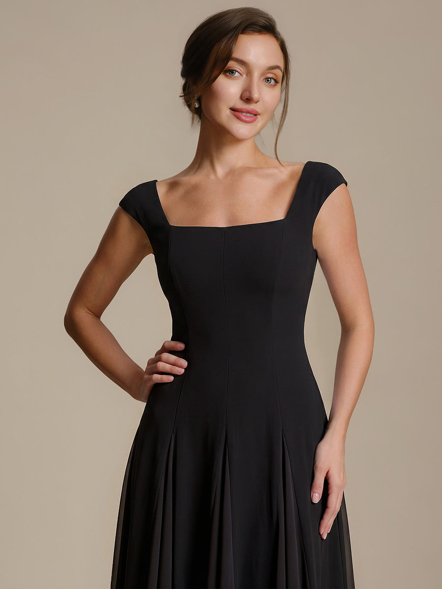 Robe midi de bal sans manches à encolure carrée extensible et patchwork #Couleur_Noir