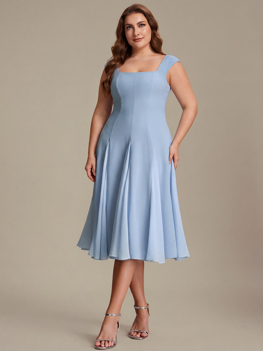 Robe midi de bal sans manches à encolure carrée extensible et patchwork #Couleur_Bleu Glace