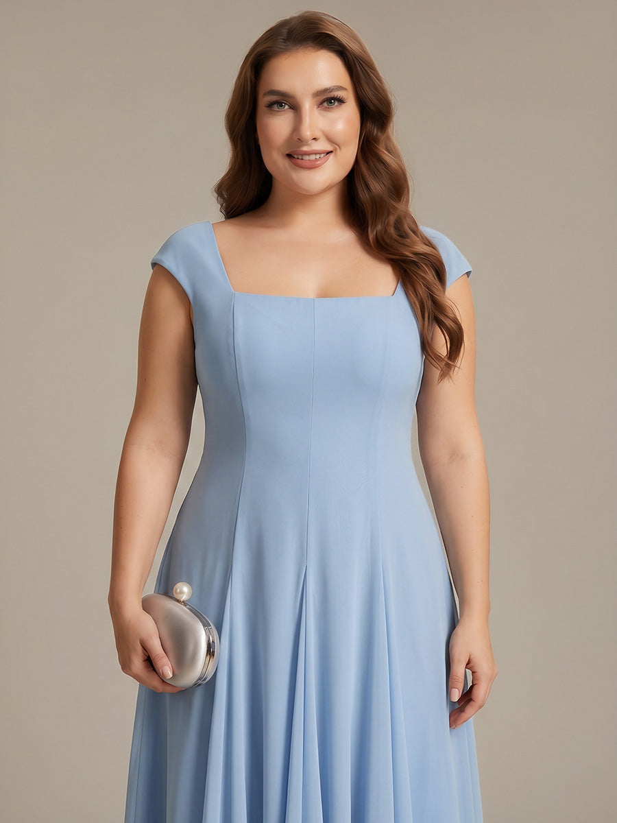 Robe midi de bal sans manches à encolure carrée extensible et patchwork #Couleur_Bleu Glace