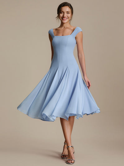 Robe midi de bal sans manches à encolure carrée extensible et patchwork