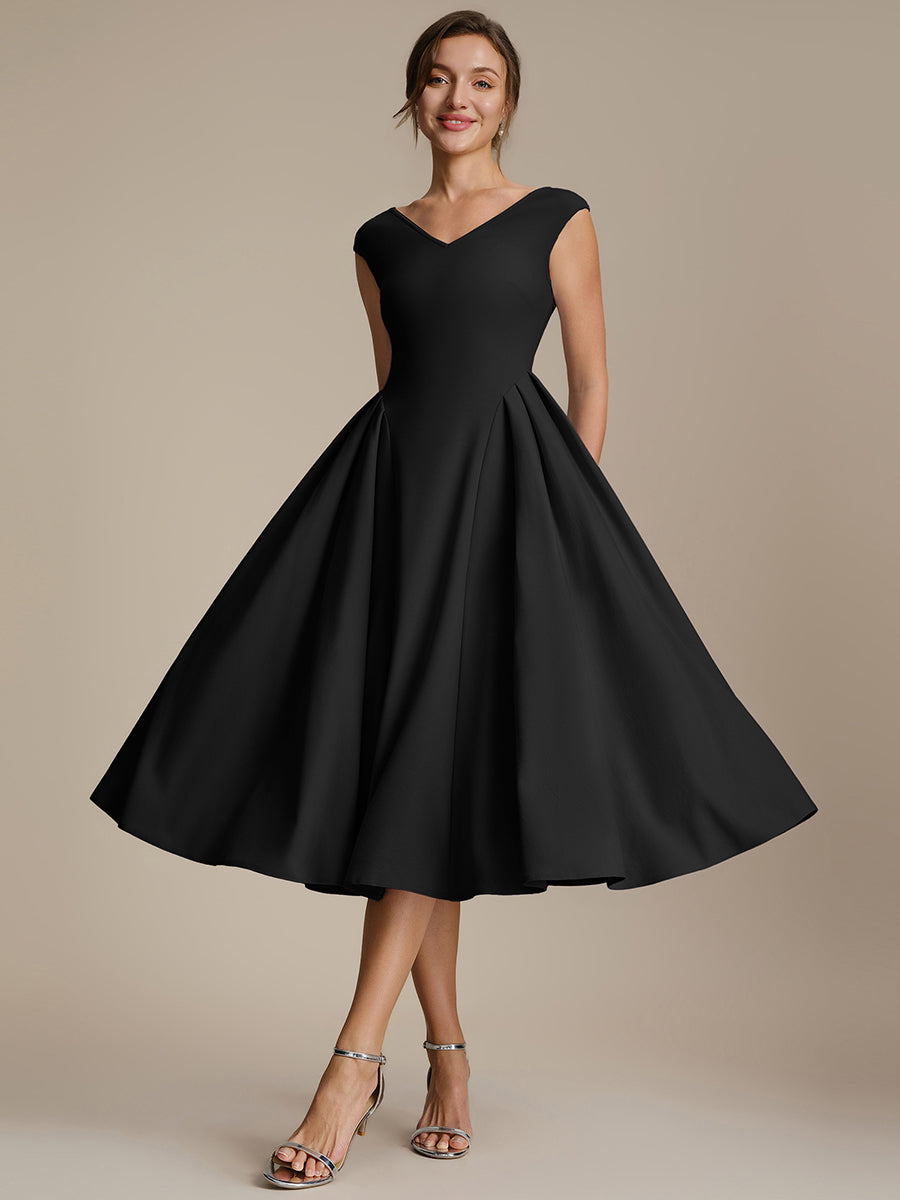 Robe midi sans manches à encolure en V extensible #Couleur_Noir
