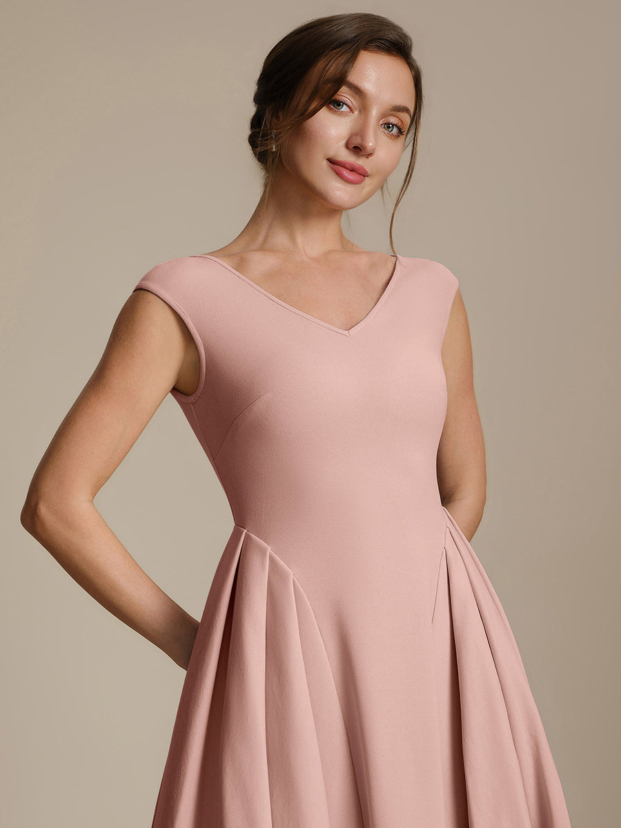 Robe midi sans manches à encolure en V extensible #Couleur_Rose fumee