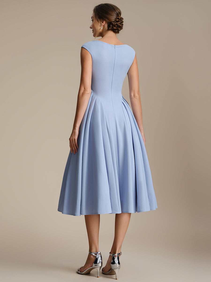 Robe midi sans manches à encolure en V extensible #Couleur_Bleu Glace