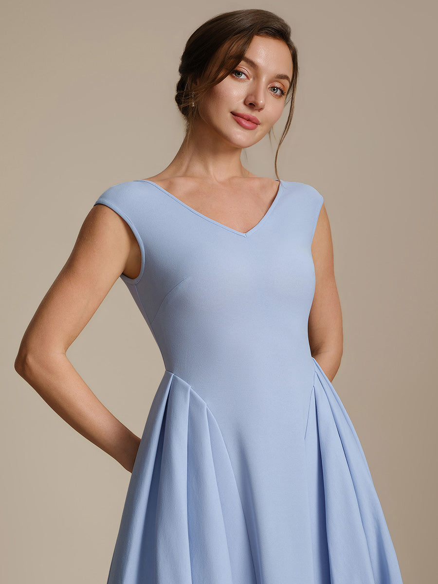 Robe midi sans manches à encolure en V extensible #Couleur_Bleu Glace