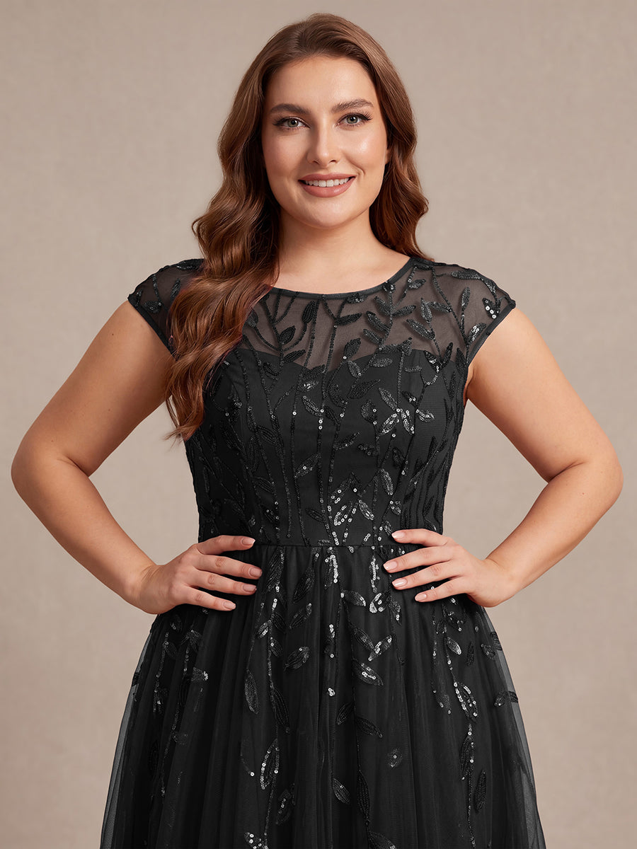 Robe midi évasée à manches courtes en patchwork transparent #Couleur_Noir