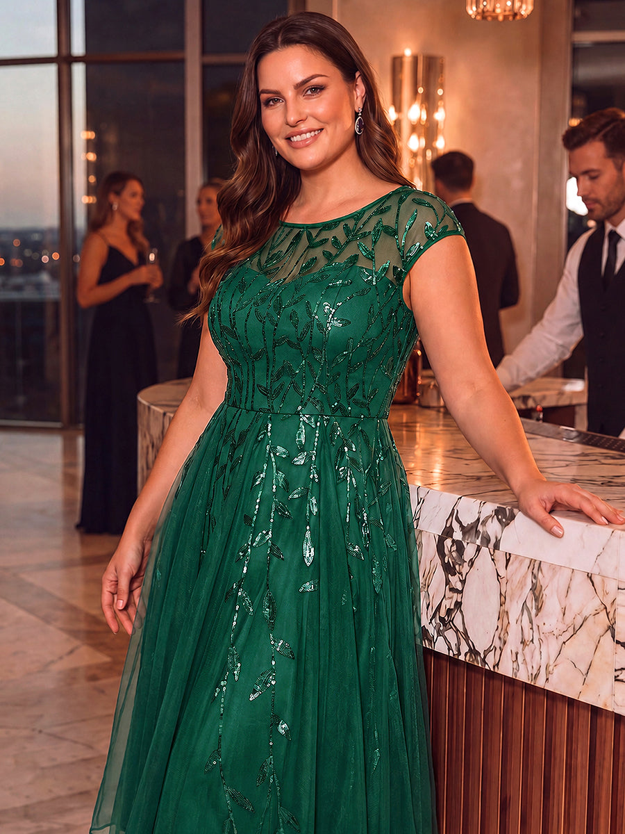 Robe midi évasée à manches courtes en patchwork transparent #Couleur_Vert Fonce