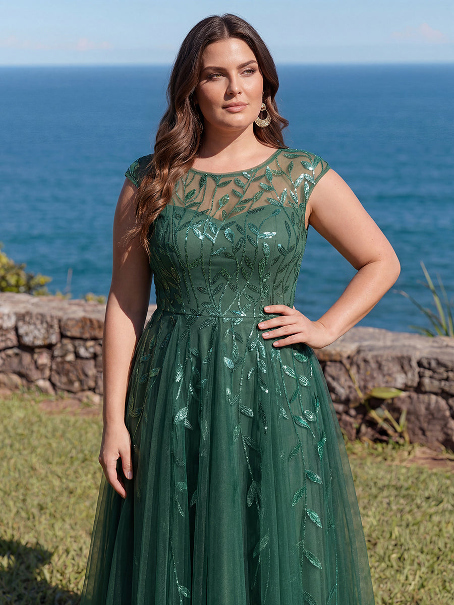 Robe midi évasée à manches courtes en patchwork transparent #Couleur_Eukalyptus Grün