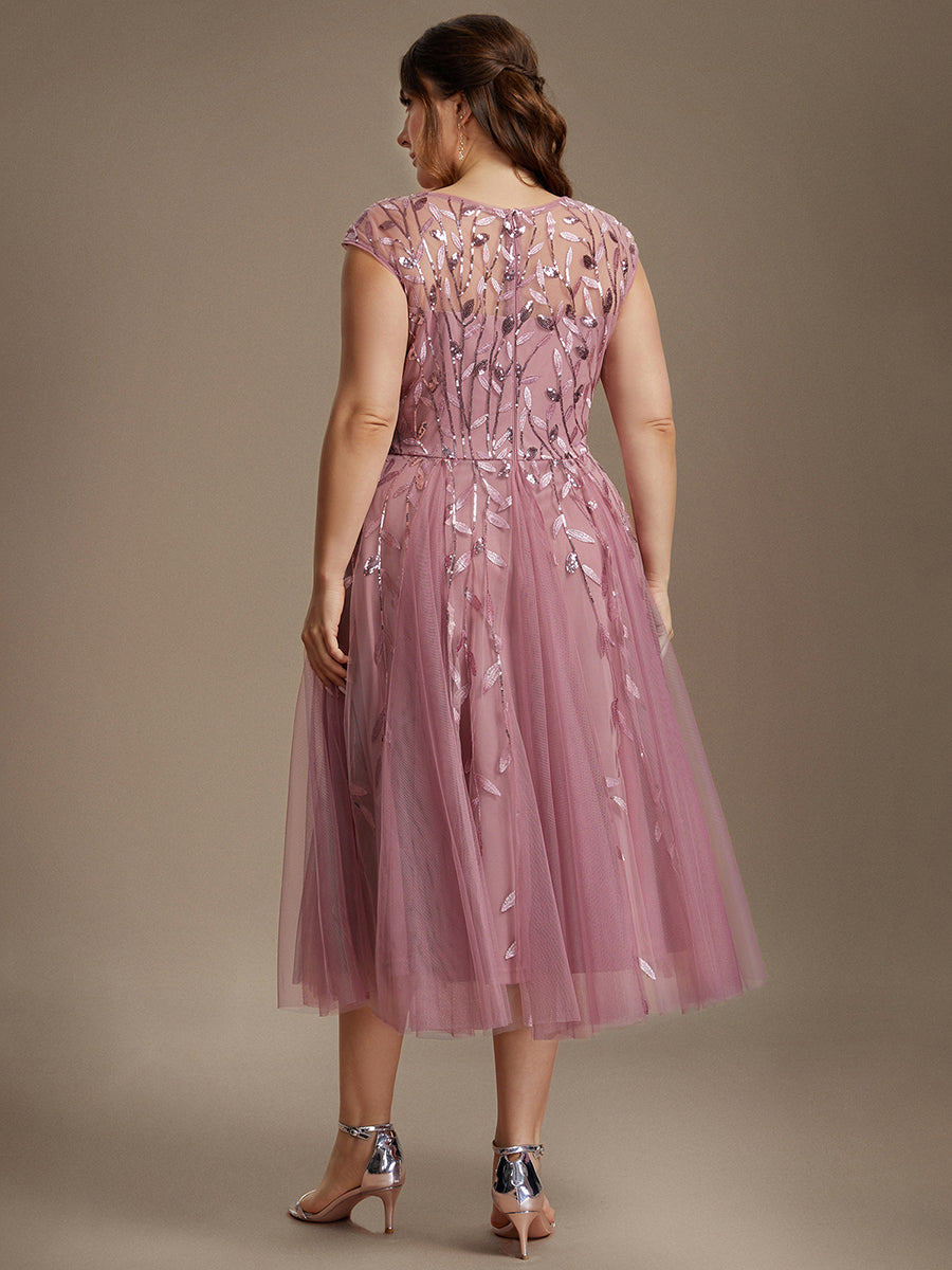 Robe midi évasée à manches courtes en patchwork transparent #Couleur_Orchidee